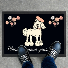 Load image into Gallery viewer, French Poodle Black Door Mat - 'Please Remove Your Shoes'