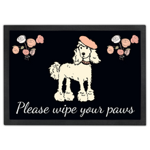 Load image into Gallery viewer, French Poodle Black Door Mat Rug - 'Please Wipe Your Paws'