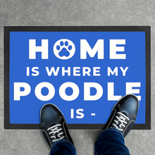 Load image into Gallery viewer, 'Home Is Where My Poodle Is' Blue Door Mat by Poodle World