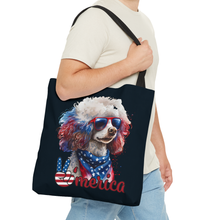 Load image into Gallery viewer, Patriotic Poodle USA Black Tote Bag by Poodle World