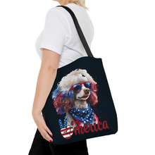 Load image into Gallery viewer, Patriotic Poodle USA Black Tote Bag by Poodle World