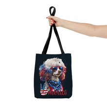 Load image into Gallery viewer, Patriotic Poodle USA Black Tote Bag by Poodle World