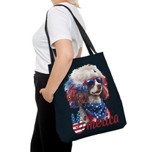 Load image into Gallery viewer, Patriotic Poodle USA Black Tote Bag by Poodle World