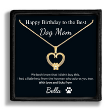 Load image into Gallery viewer, Personalized Gold Paw Heart Necklace - Happy Birthday to the Best Dog Mom
