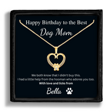 Load image into Gallery viewer, Personalized Gold Paw Heart Necklace - Happy Birthday to the Best Dog Mom