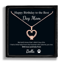 Load image into Gallery viewer, Personalized Rose Gold Paw Heart Necklace - Happy Birthday to the Best Dog Mom