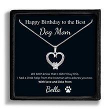 Load image into Gallery viewer, Personalized White Gold Paw Heart Necklace - Happy Birthday to the Best Dog Mom
