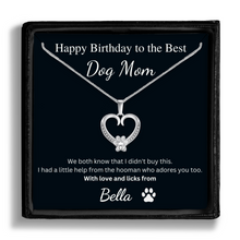 Load image into Gallery viewer, Personalized White Gold Paw Heart Necklace - Happy Birthday to the Best Dog Mom