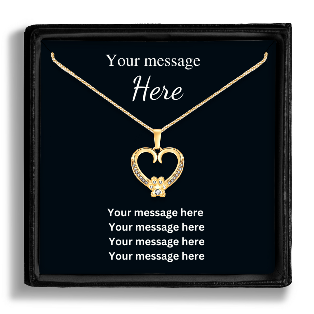 Gold Paw Heart Necklace with Personalized Gift Box