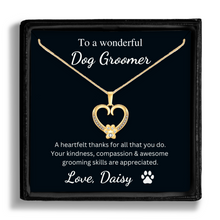 Load image into Gallery viewer, Personalized Gold Paw Heart Necklace - To a Wonderful Dog Groomer