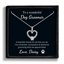 Load image into Gallery viewer, Personalized White Gold Paw Heart Necklace - To a Wonderful Dog Groomer