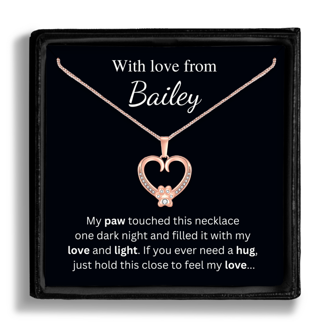 Personalized Rose Gold Paw Heart Comfort Necklace - From the Dog