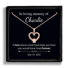 Load image into Gallery viewer, Personalized Rose Gold Paw Heart Memorial Necklace