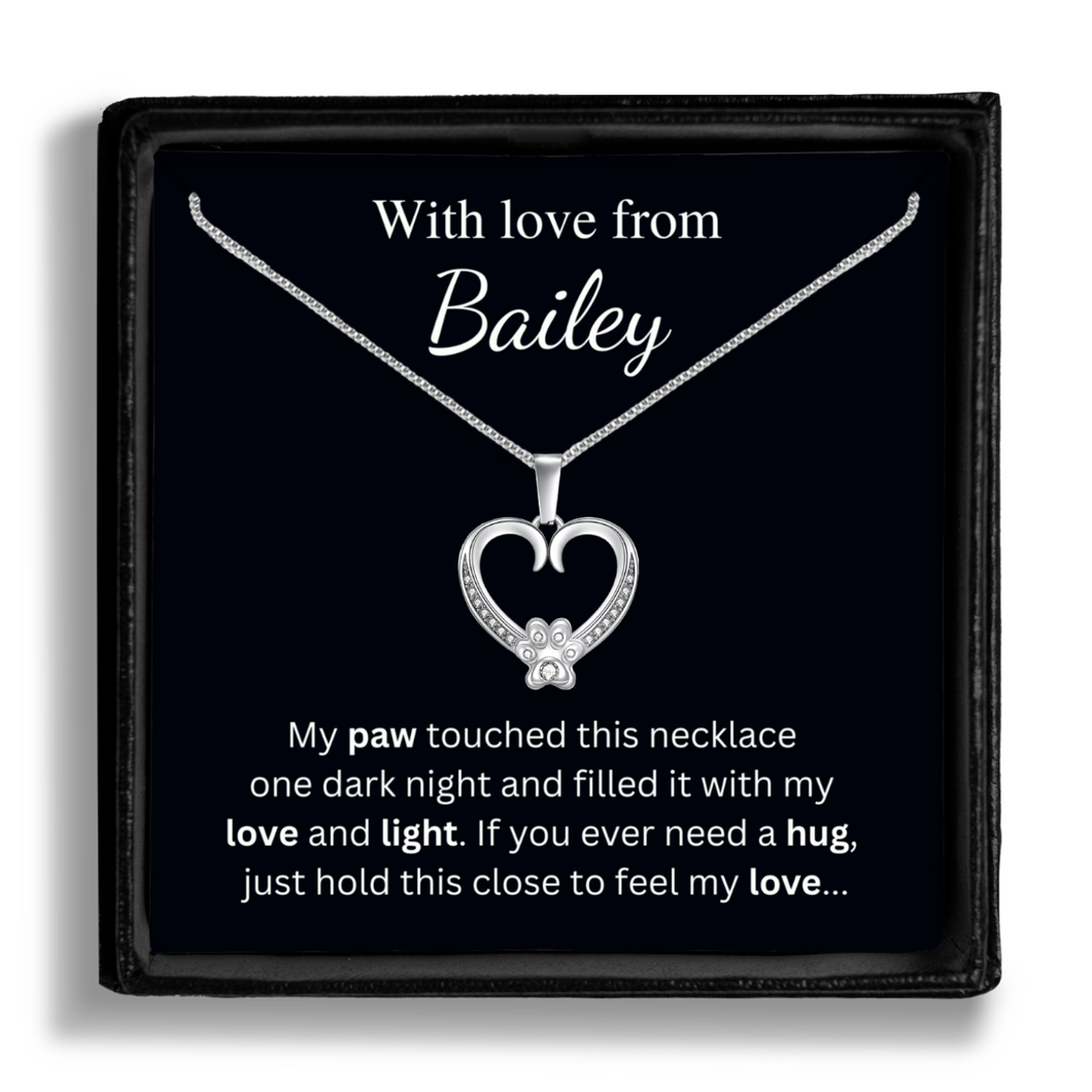 Personalized White Gold Paw Heart Comfort Necklace - From the Dog
