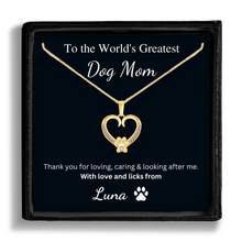 Load image into Gallery viewer, Personalized Gold Paw Heart Necklace - World's Greatest Dog Mom