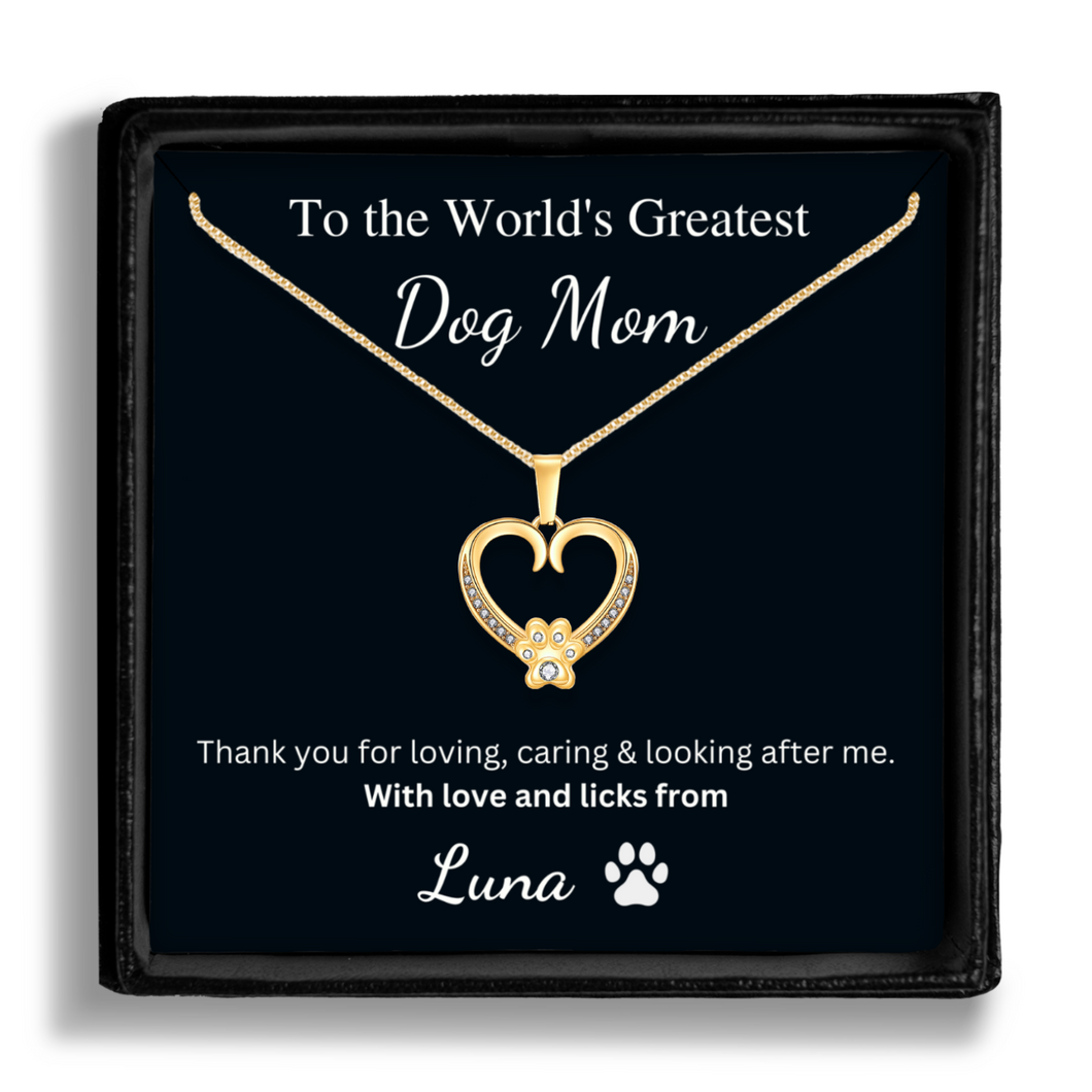 Personalized Gold Paw Heart Necklace - World's Greatest Dog Mom