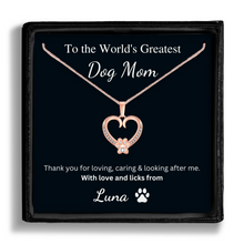 Load image into Gallery viewer, Personalized Rose Gold Paw Heart Necklace - World's Greatest Dog Mom