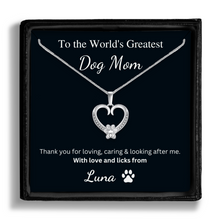 Load image into Gallery viewer, Personalized White Gold Paw Heart Necklace - World's Greatest Dog Mom