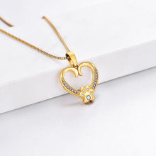 Load image into Gallery viewer, Personalized Gold Paw Heart Necklace - Happy Birthday to the Best Dog Mom