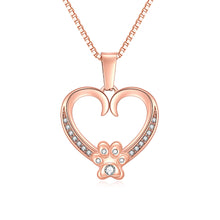 Load image into Gallery viewer, Personalized Rose Gold Paw Heart Necklace - Happy Birthday to the Best Dog Mom
