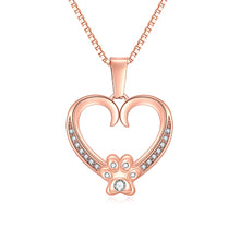 Load image into Gallery viewer, Personalized Rose Gold Paw Heart Necklace - World's Greatest Dog Mom