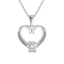 Load image into Gallery viewer, Personalized White Gold Paw Heart Memorial Necklace
