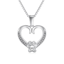 Load image into Gallery viewer, Personalized White Gold Paw Heart Necklace - World&#39;s Greatest Dog Mom
