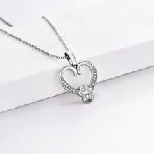 Load image into Gallery viewer, Personalized White Gold Paw Heart Necklace - Happy Birthday to the Best Dog Mom