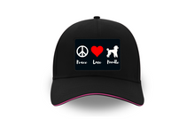 Load image into Gallery viewer, 'Peace Love Poodle' 5 Panel Poodle World Cap with Sandwich Peak