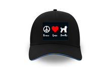 Load image into Gallery viewer, 'Peace Love Poodle' 5 Panel Poodle World Cap with Sandwich Peak