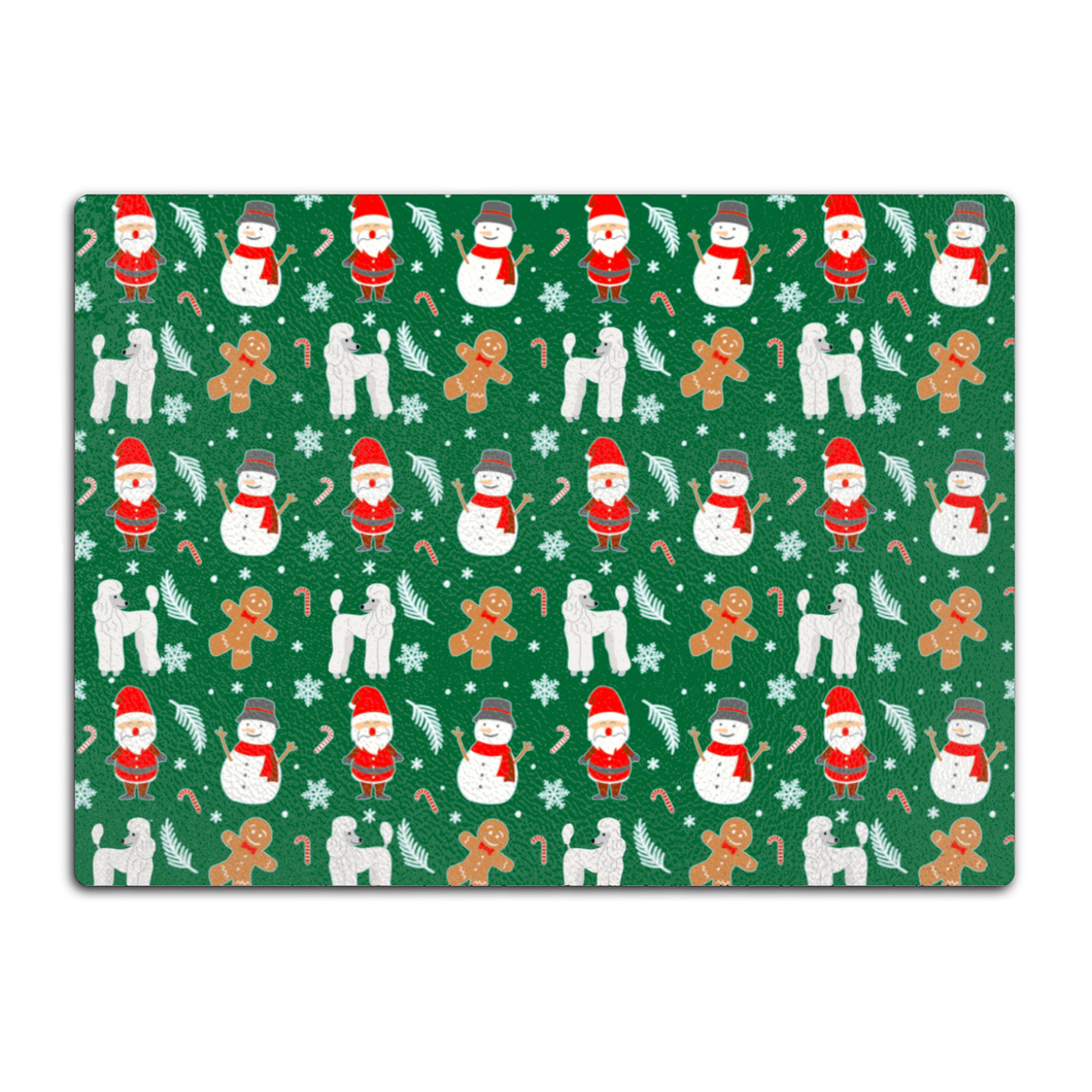 Christmas Poodle Pattern Glass Cutting Board