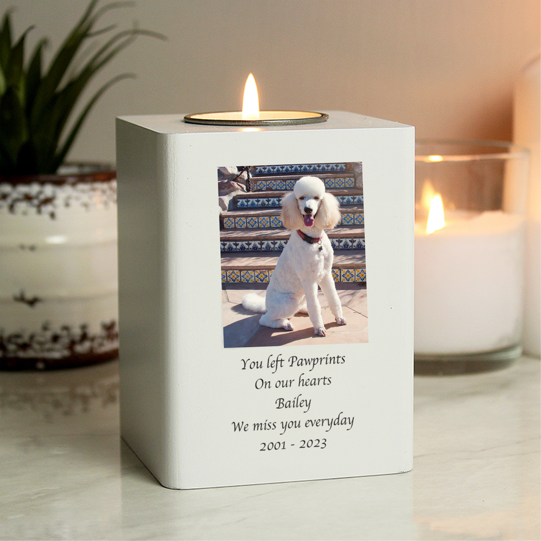 Personalised Memorial  White Wooden Tea Light Holder