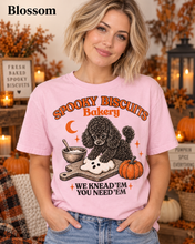 Load image into Gallery viewer, Spooky Biscuits Bakery "We Knead 'Em You Need 'Em" -  Black Poodle Pumpkin T-Shirt
