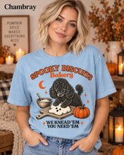 Load image into Gallery viewer, Spooky Biscuits Bakery "We Knead 'Em You Need 'Em" -  Black Poodle Pumpkin T-Shirt
