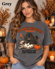Load image into Gallery viewer, Spooky Biscuits Bakery "We Knead 'Em You Need 'Em" -  Black Poodle Pumpkin T-Shirt
