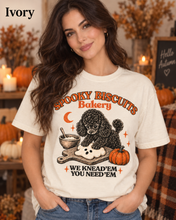 Load image into Gallery viewer, Spooky Biscuits Bakery "We Knead 'Em You Need 'Em" -  Black Poodle Pumpkin T-Shirt

