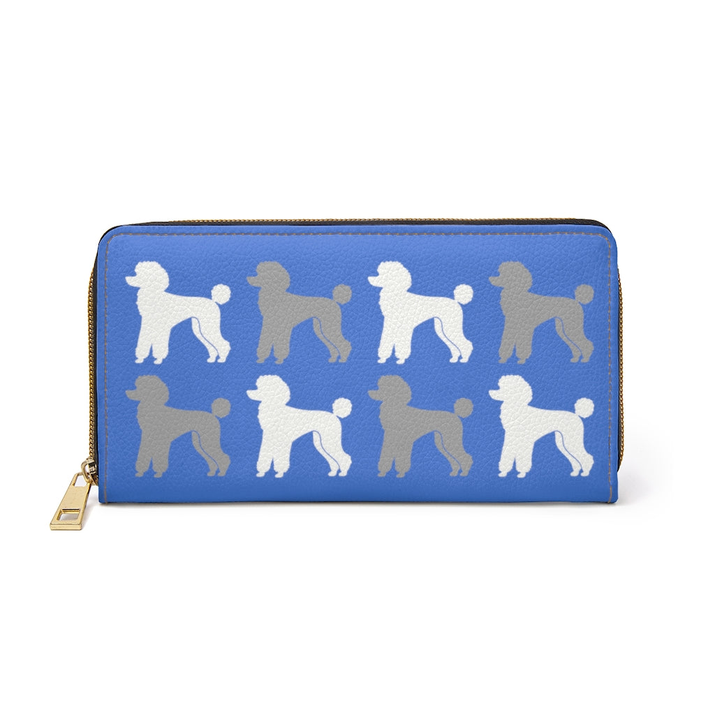 Poodle Pattern Blue Zipper Wallet by Poodle World