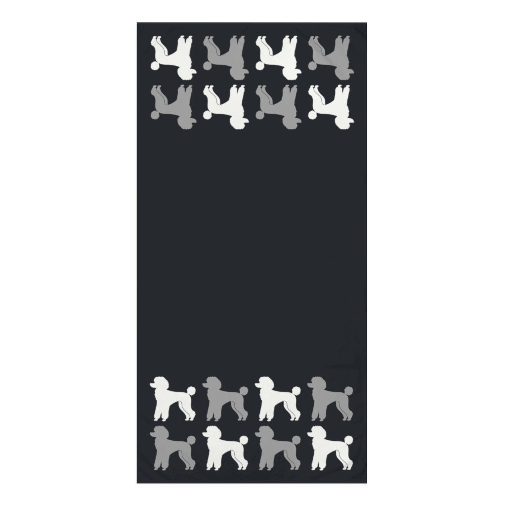 Poodle Pattern Black Beach Towel by Poodle World