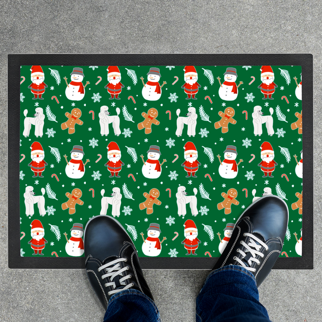 Christmas Poodle Pattern Door Mat by Poodle World