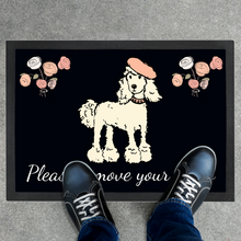 Load image into Gallery viewer, French Poodle Black Door Mat - &#39;Please Remove Your Shoes&#39;
