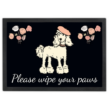 Load image into Gallery viewer, French Poodle Black Door Mat Rug - &#39;Please Wipe Your Paws&#39;
