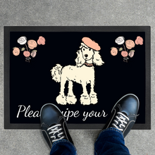 Load image into Gallery viewer, French Poodle Black Door Mat Rug - &#39;Please Wipe Your Paws&#39;
