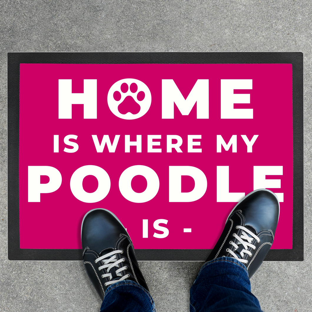 'Home Is Where My Poodle Is' Pink Door Mat by Poodle World