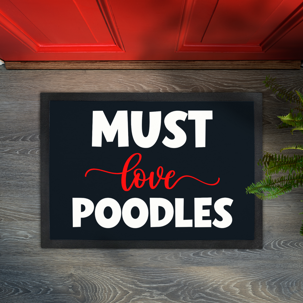'Must Love Poodles' Black Door Mat by Poodle World