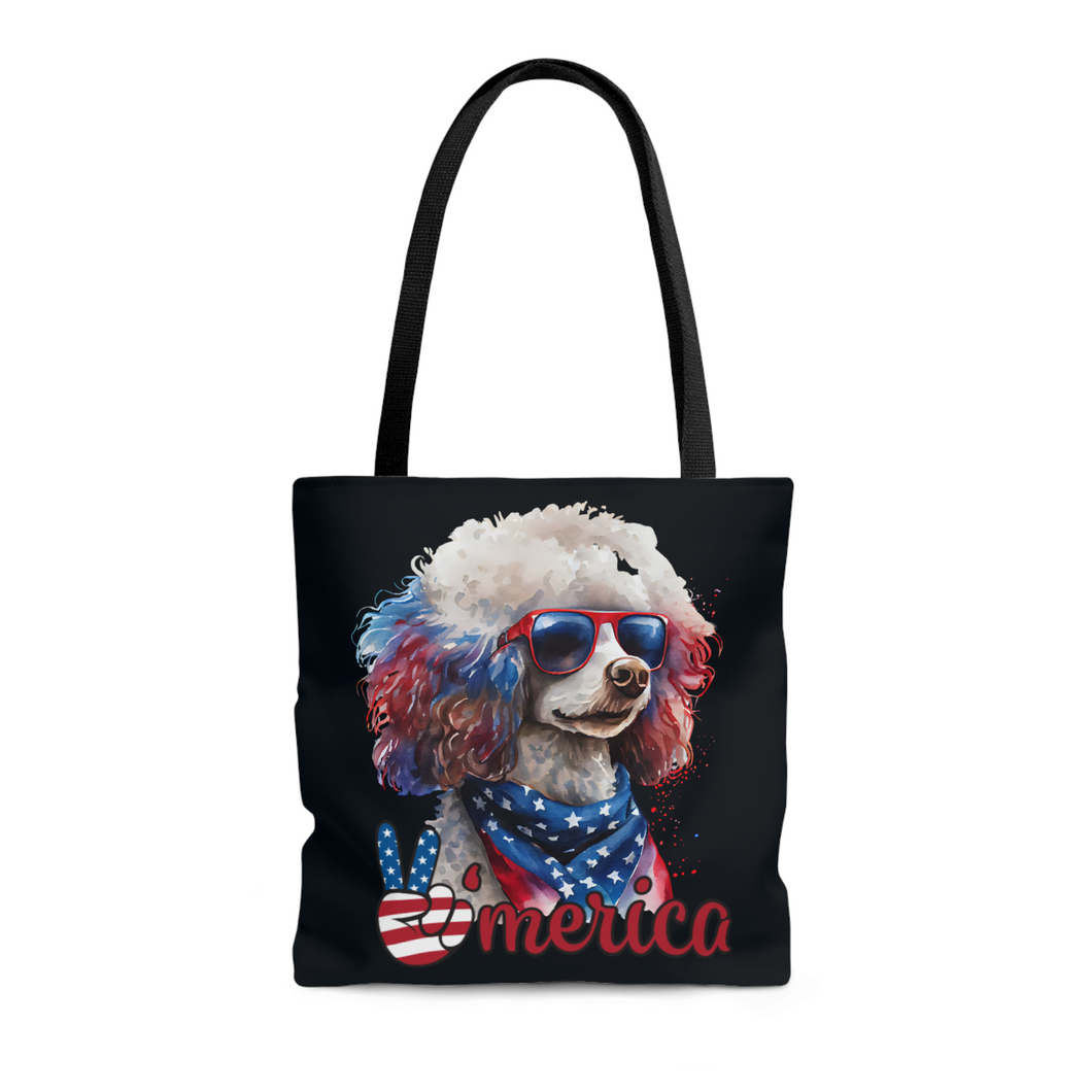 Patriotic Poodle USA Black Tote Bag by Poodle World